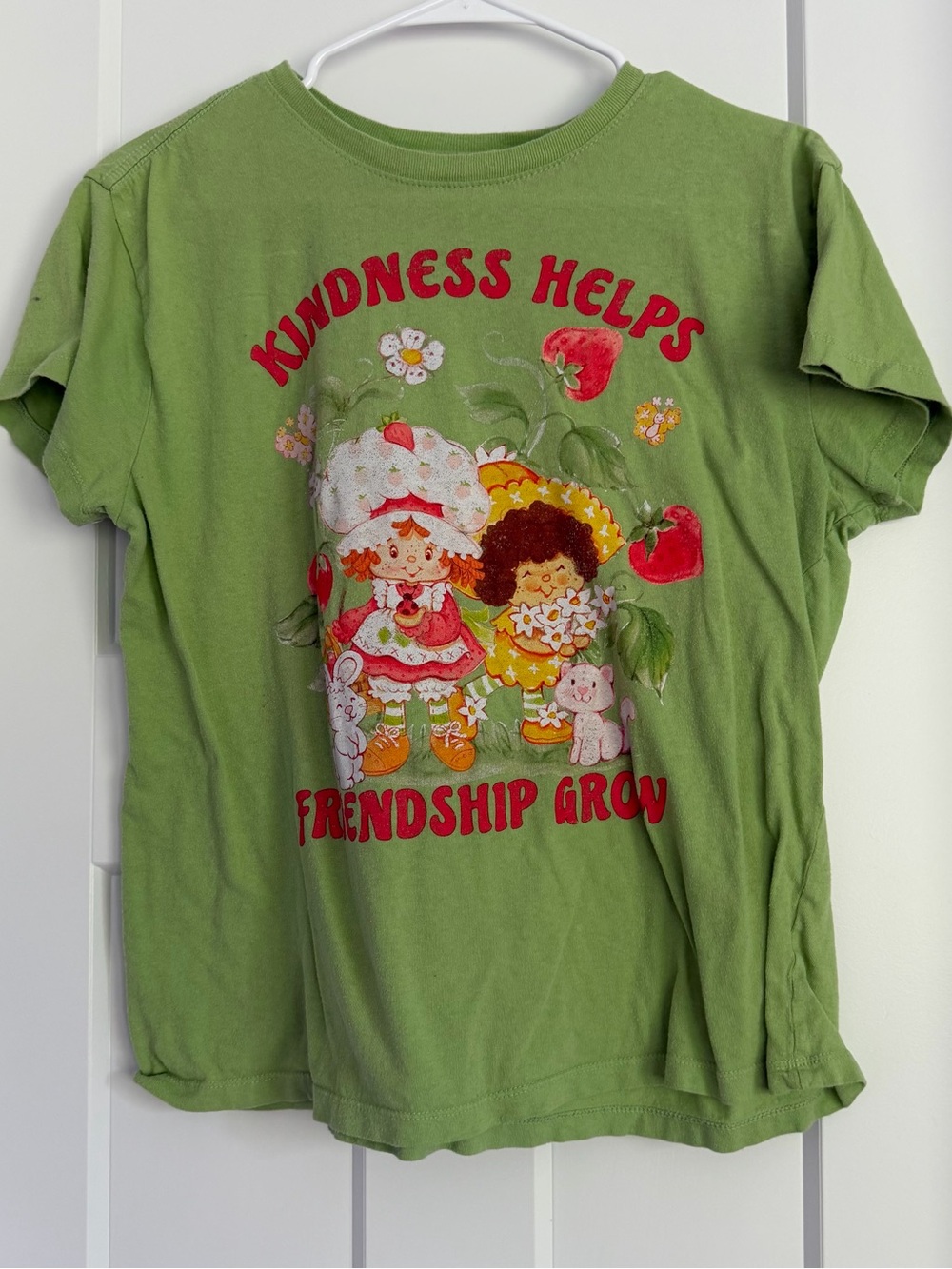 Women’s Green Strawberry Shortcake Graphic Tee - Kindness Helps Friendship Grow